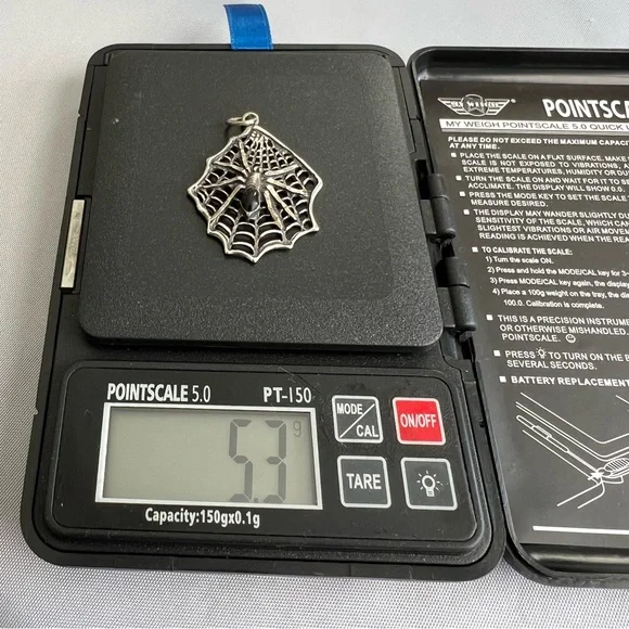 SOLD Vintage 925 Sterling Silver Black Onyx Spider Web Pendant 5.3g Halloween - Picture 10 of 11